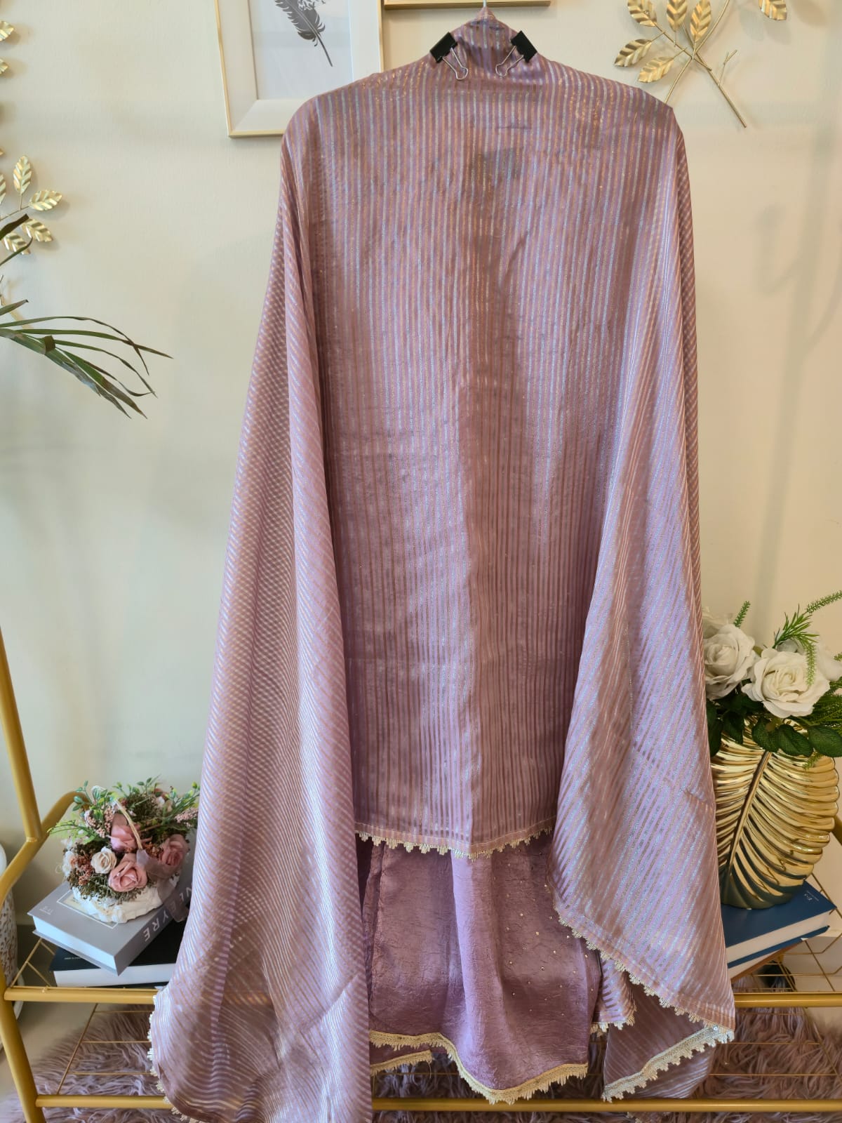 Lavender Dreams Hand-Embellished Crushed Chiffon unstiched three peice Suit Set. - Image 4