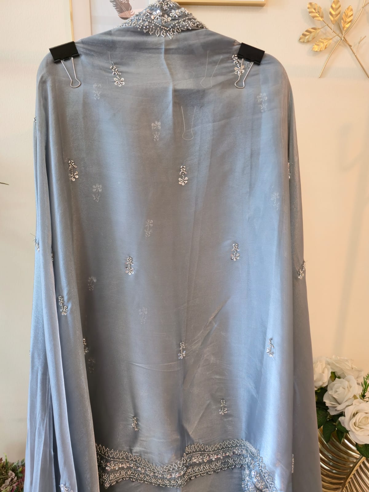 Elegant slate grey pure viscouse Fendi fabric Suit with Delicate Hand Embroidery - Image 7