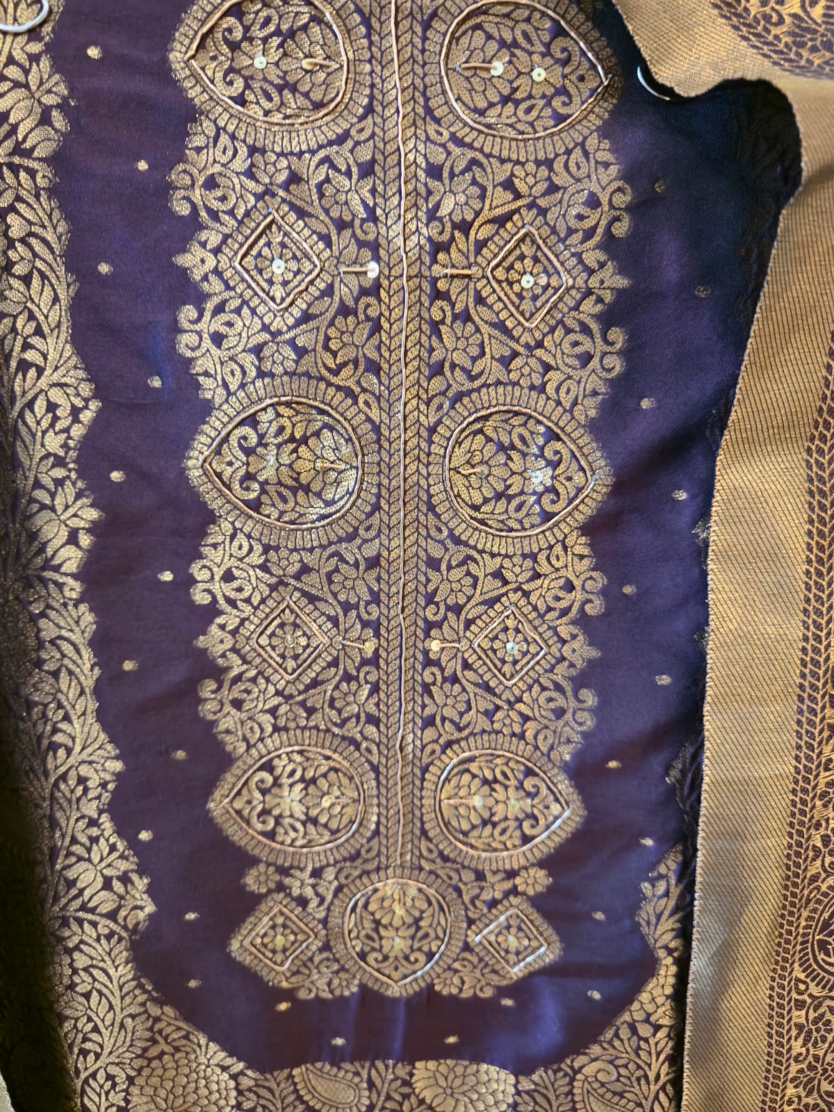 Purple Heavy Zari pure jacquard Embroidered 3-Piece Unstitched Suit with Luxurious Dupatta - Image 3