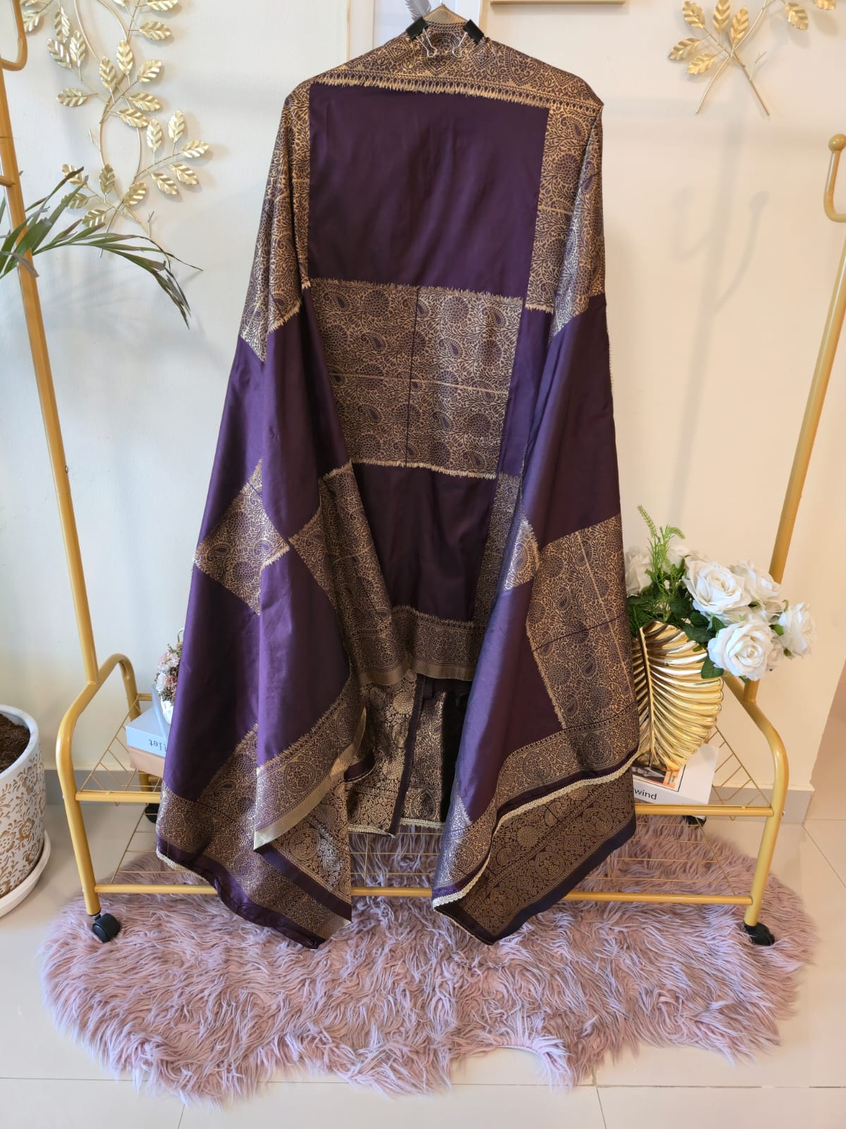 Purple Heavy Zari pure jacquard Embroidered 3-Piece Unstitched Suit with Luxurious Dupatta - Image 4