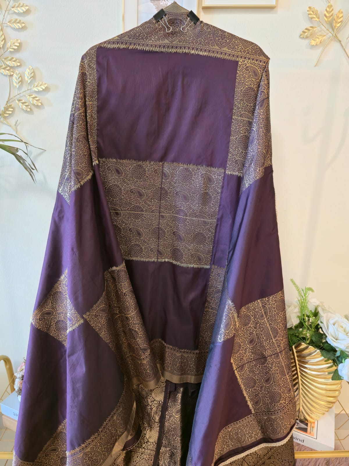 Purple Heavy Zari pure jacquard Embroidered 3-Piece Unstitched Suit with Luxurious Dupatta - Image 6