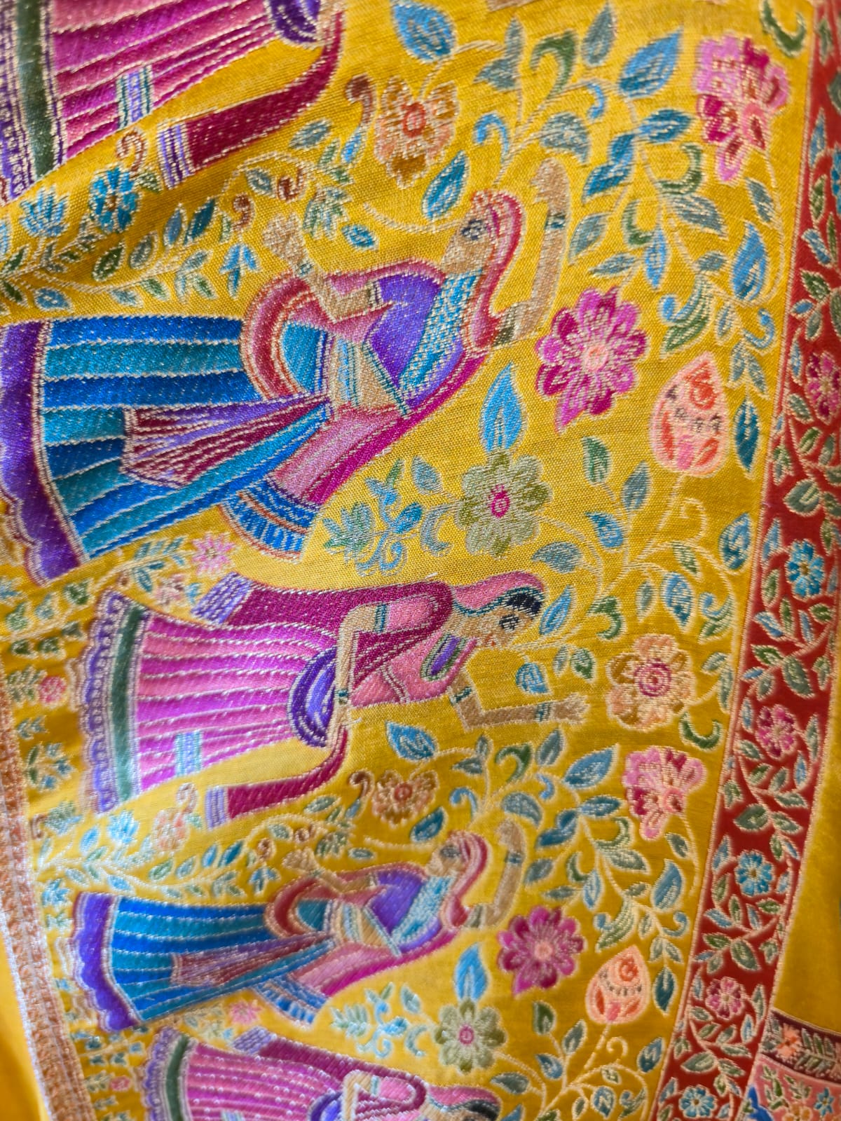 Pure silk mustard color unstiched three peice suit. - Image 5