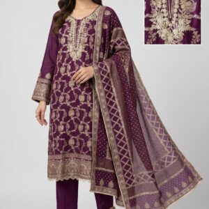 Title:   Royal Purple Banarasi Silk Unstitched Suit Set with Zari & HandworkProduct 