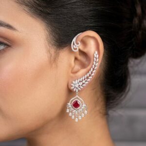 Title  Luxury  CZ Stud Earrings for Women | Gold Finish Floral Design