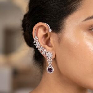 Title  Luxury CZ Stud Earrings for Women | Gold Finish Floral Design