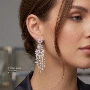Title  Luxury CZ Stud Earrings for Women | Gold Finish Floral Design
