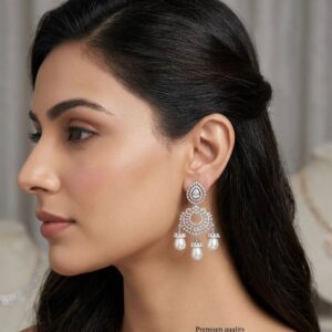 Title  Luxury CZ Stud Earrings for Women | Gold Finish Floral Design
