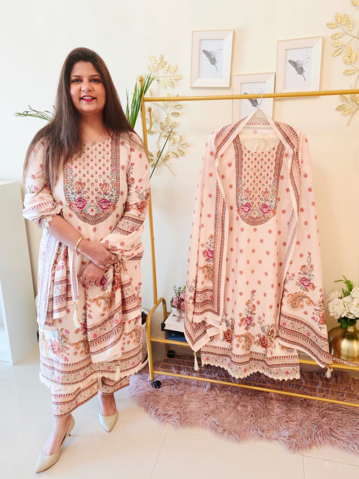 Title Beautiful Beige Embroidered Ready-to-Wear 3 Piece Suit