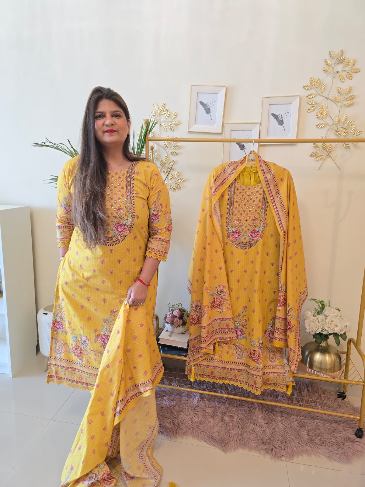 Title Sunshine Bloom Embroidered Ready-to-Wear 3 Piece Suit