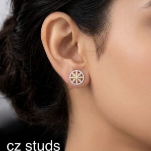 Title  Luxury  CZ Stud Earrings for Women | Gold Finish Floral Design