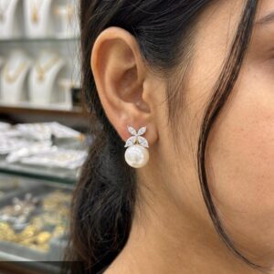 Title  Luxury  CZ Stud Earrings for Women | Gold Finish Floral Design