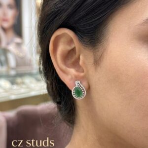 Title  Luxury  CZ Stud Earrings for Women | Gold Finish Floral Design