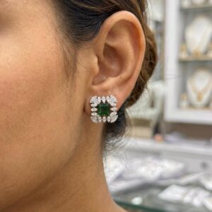 Title  Luxury  CZ Stud Earrings for Women | Gold Finish Floral Design