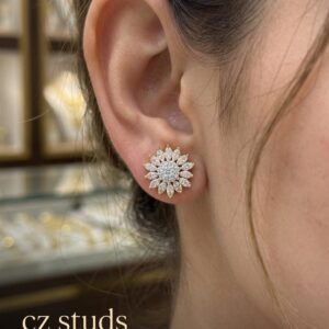 Title  Luxury  CZ Stud Earrings for Women | Gold Finish Floral Design