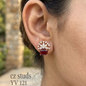 Title  Luxury  CZ Stud Earrings for Women | Gold Finish Floral Design