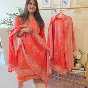 Title: Ready to wear     Elegant Rust orange Embroidered Cotton Suit Product