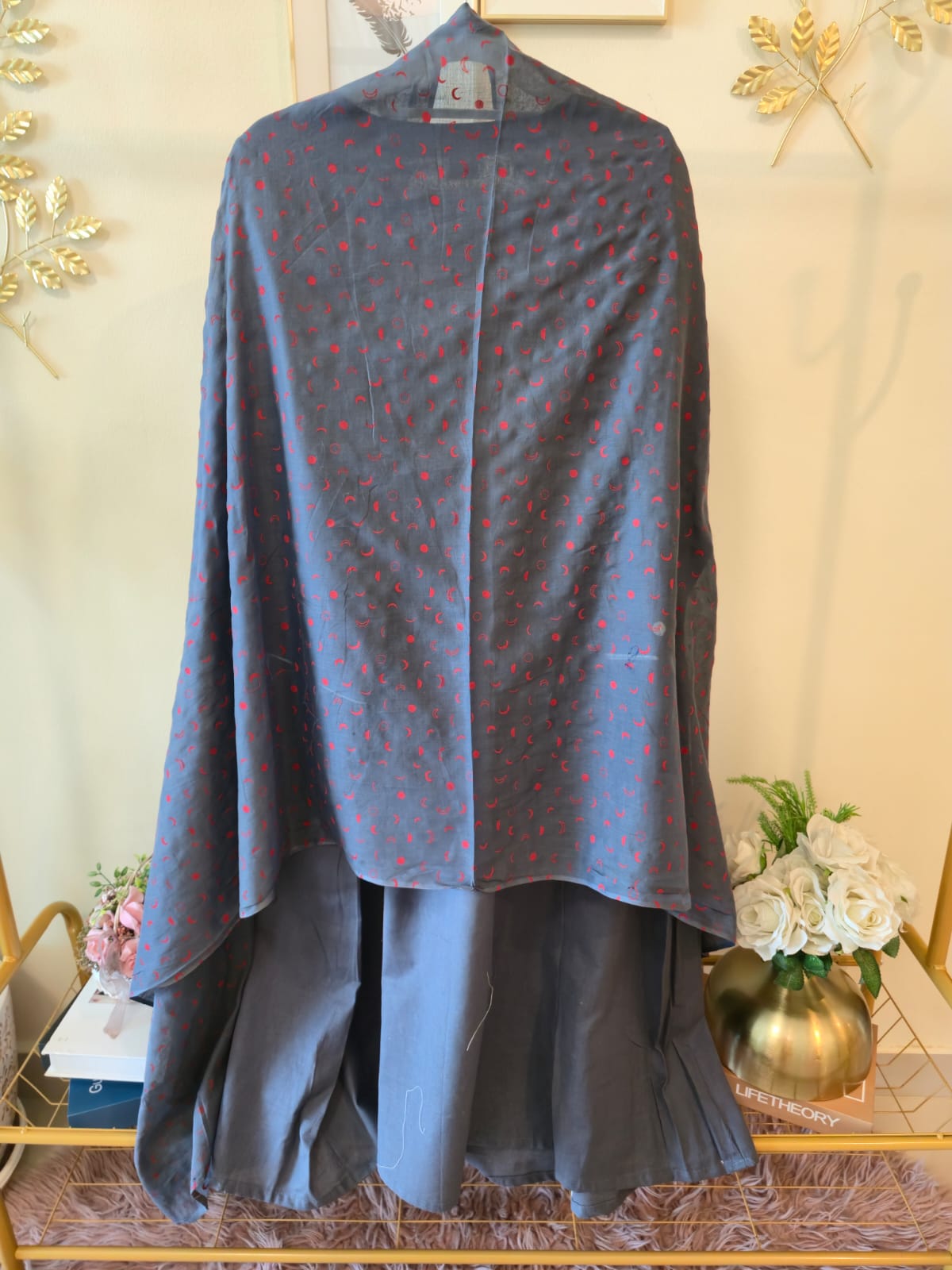 Title Elegant Charcoal Grey Embroidered Kurta Set with Dupatta - Image 3
