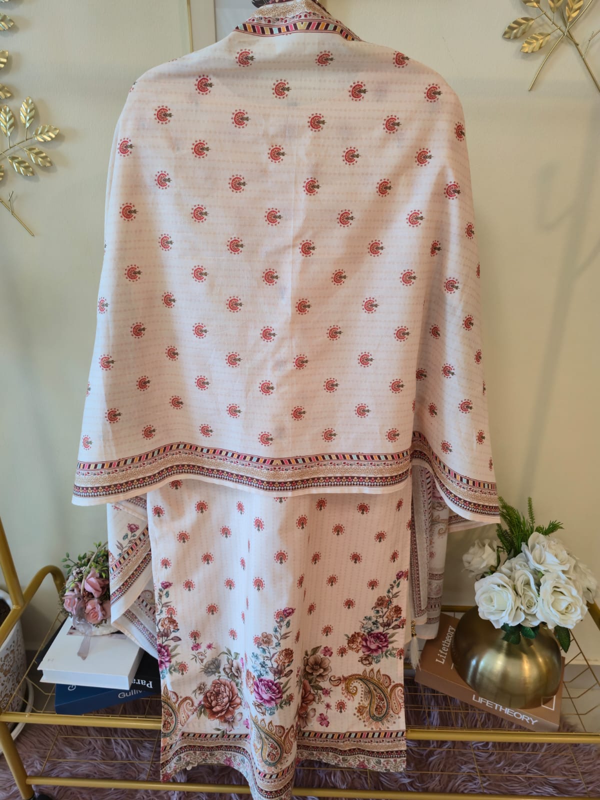 Title Beautiful Beige Embroidered Ready-to-Wear 3 Piece Suit - Image 5