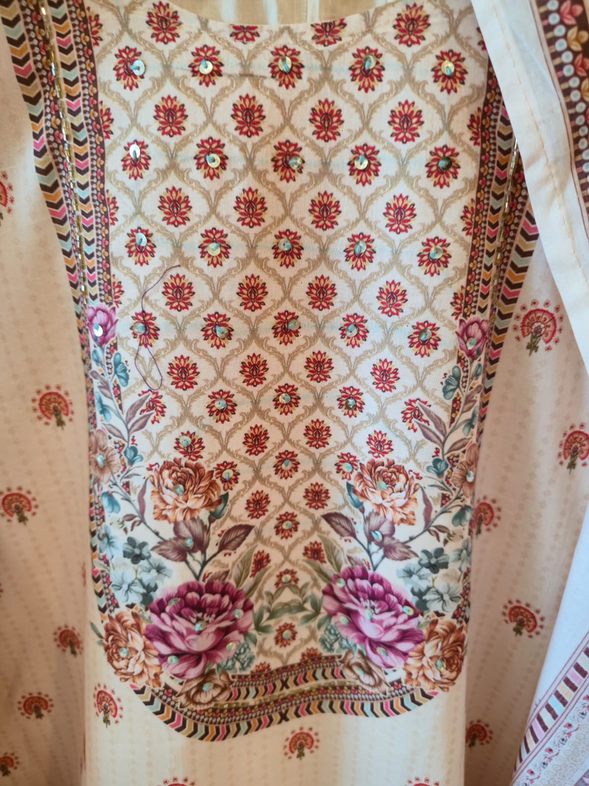 Title Beautiful Beige Embroidered Ready-to-Wear 3 Piece Suit - Image 4