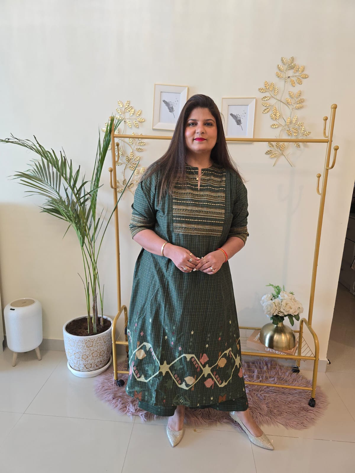 Title: Elegant Dark Green Printed A-Line Kurta for Women