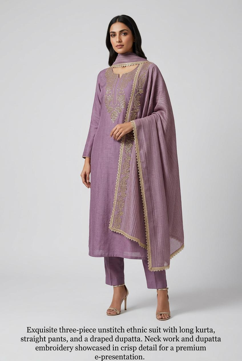 Lavender Dreams Hand-Embellished Crushed Chiffon unstiched three peice Suit Set.