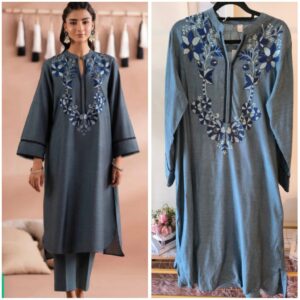 Title:  Midnight Blue Floral Embroidered Kurta Set