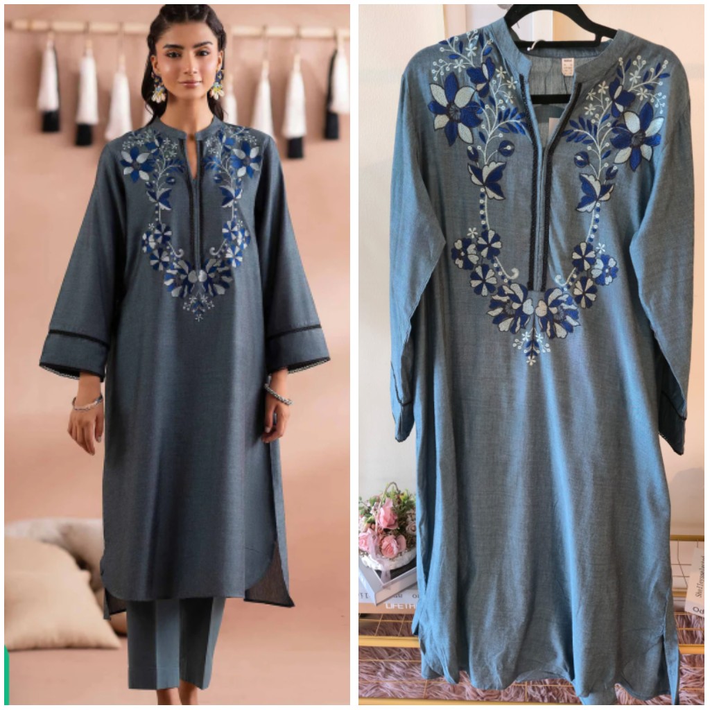 Title: Midnight Blue Floral Embroidered Kurta Set