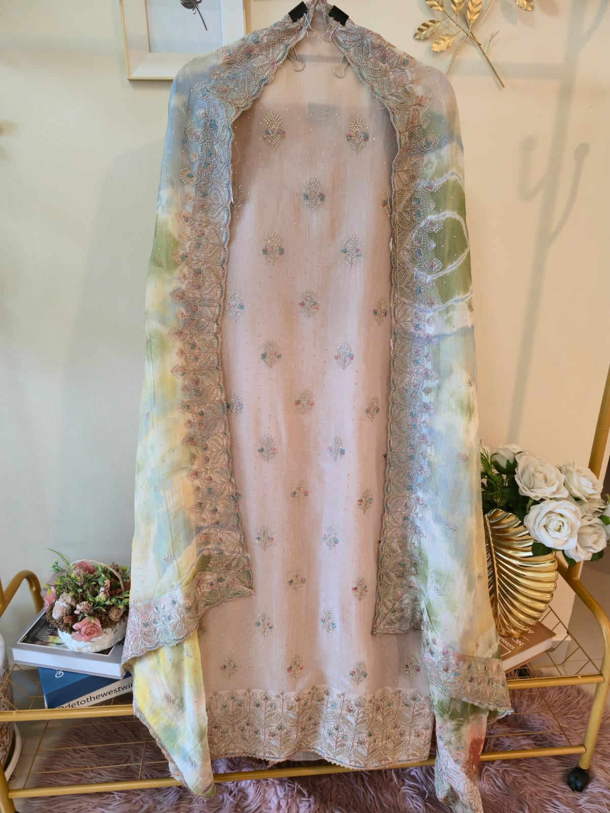 Pastel Tie-Dye pure crape unstich three peice Suit with Embroidered Dupatta - Image 3