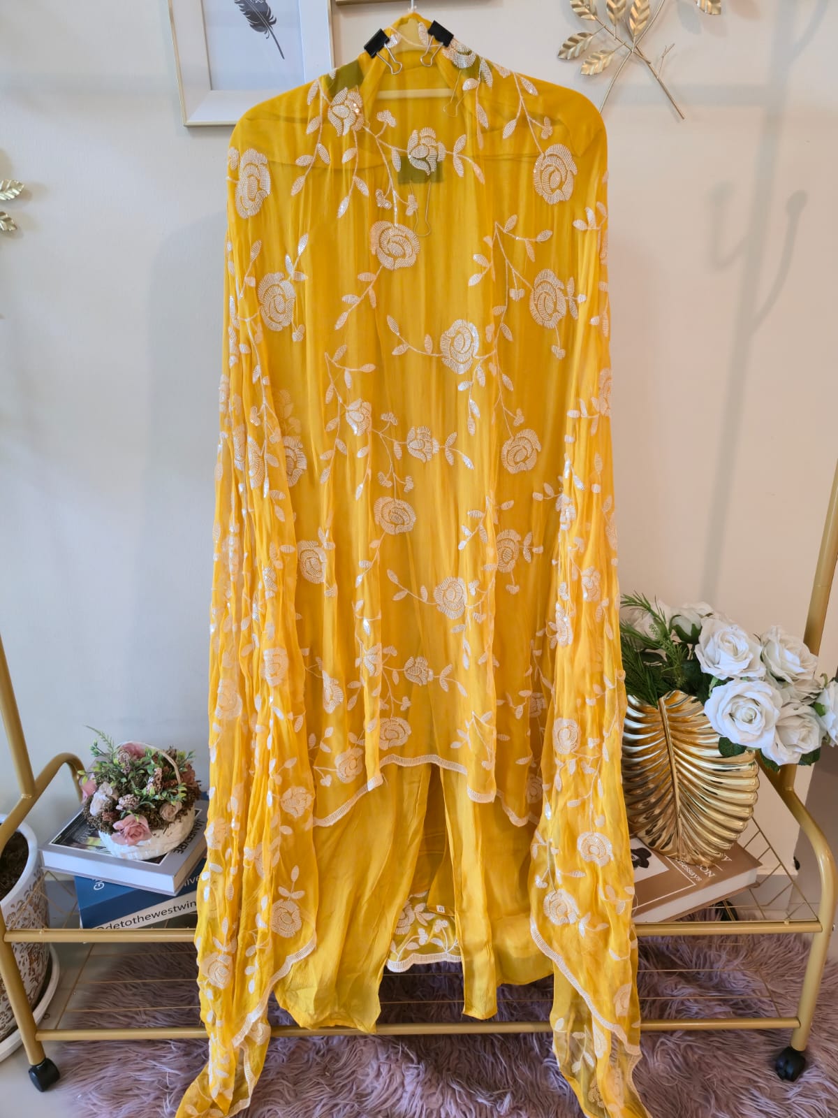 Sunny yellow pure crape unstich three peice Suit with Embroidered Dupatta - Image 3
