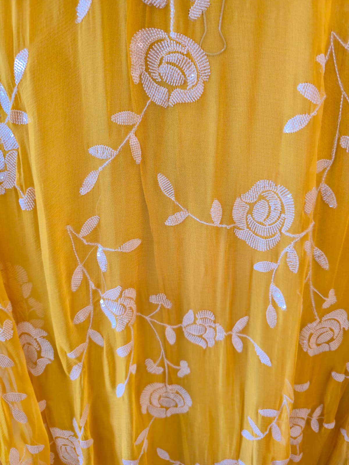 Sunny yellow pure crape unstich three peice Suit with Embroidered Dupatta - Image 2