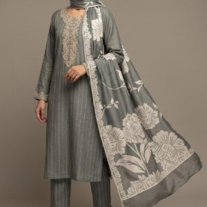 Slate Gray pure silk unstich three peice Suit with Digital Dupatta