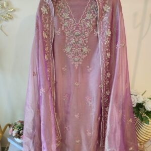 Mettalic pink  Pure Shimmer silk unstich three peice suit