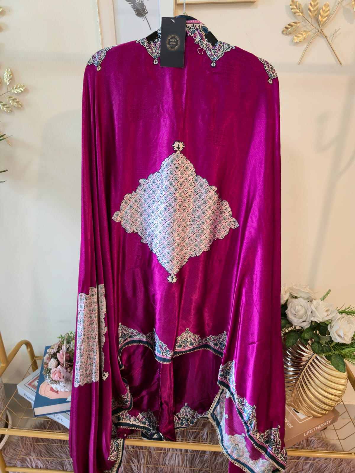 Fushia pink Pure Gajji silk unstitched three peice suit — the perfect blend of casual and smart wear. - Image 2