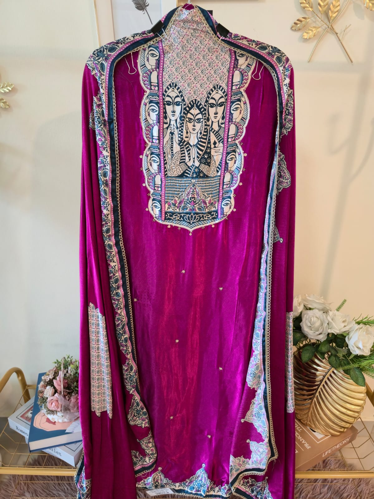 Fushia pink Pure Gajji silk unstitched three peice suit — the perfect blend of casual and smart wear. - Image 4