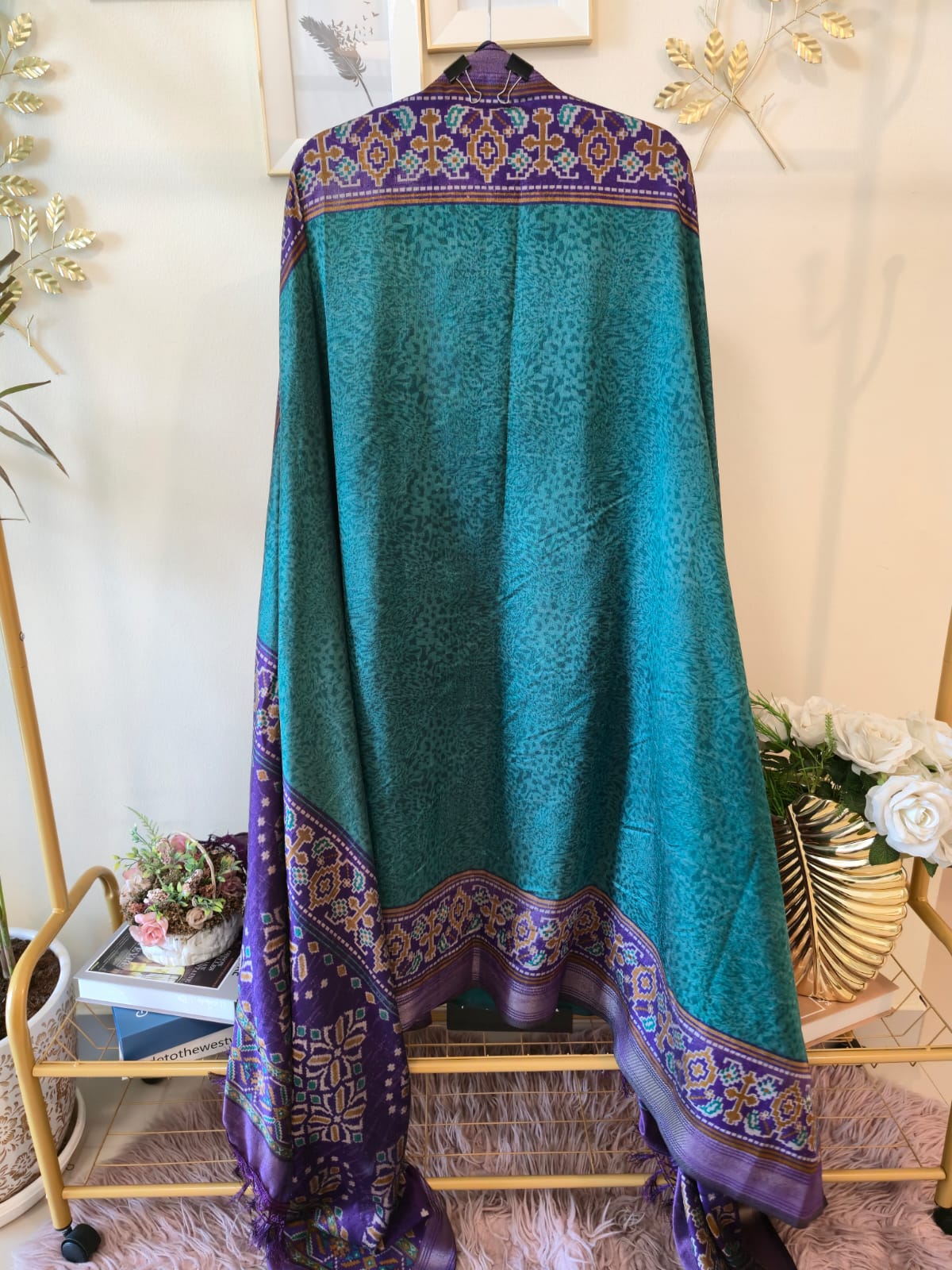 Patola print luxurious Maheshwari Silk unstich three peice suit. - Image 4