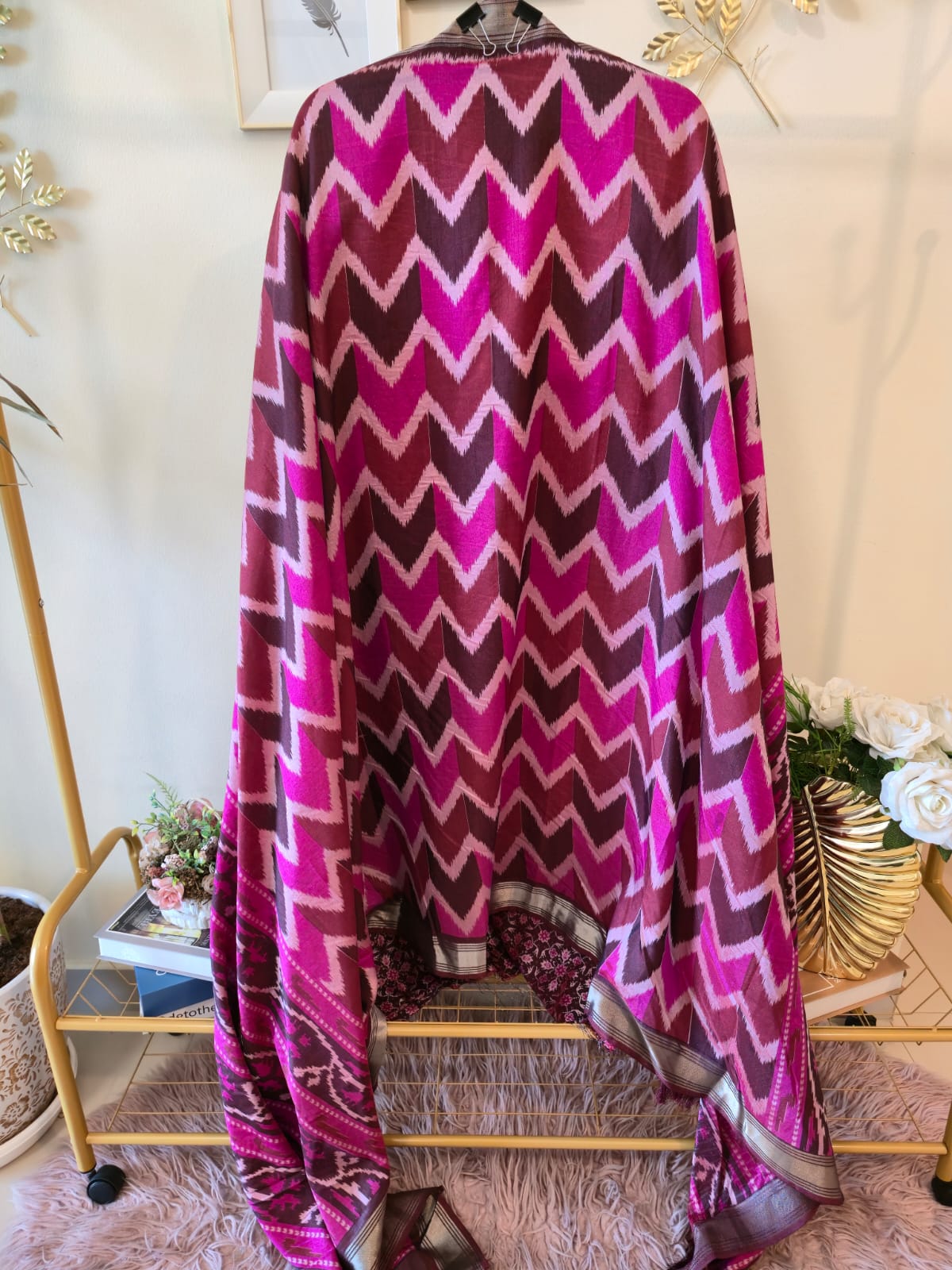 Patola print luxurious Maheshwari Silk unstich three peice suit. - Image 3