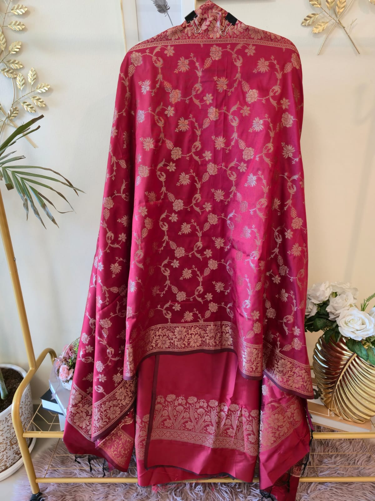 Rich Mehroon pure silk unstich three peice suit. - Image 3