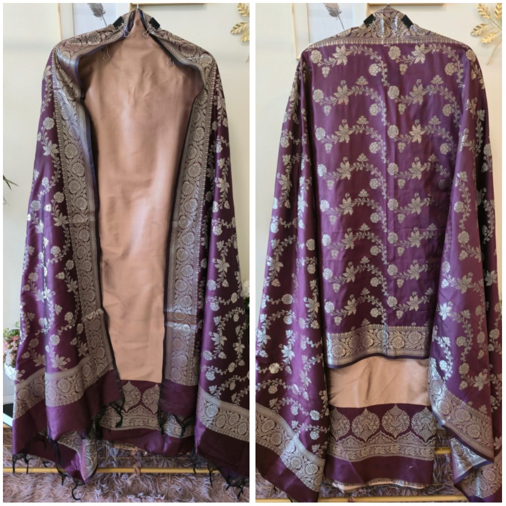 Rich onion mauv pure silk unstich three peice suit.