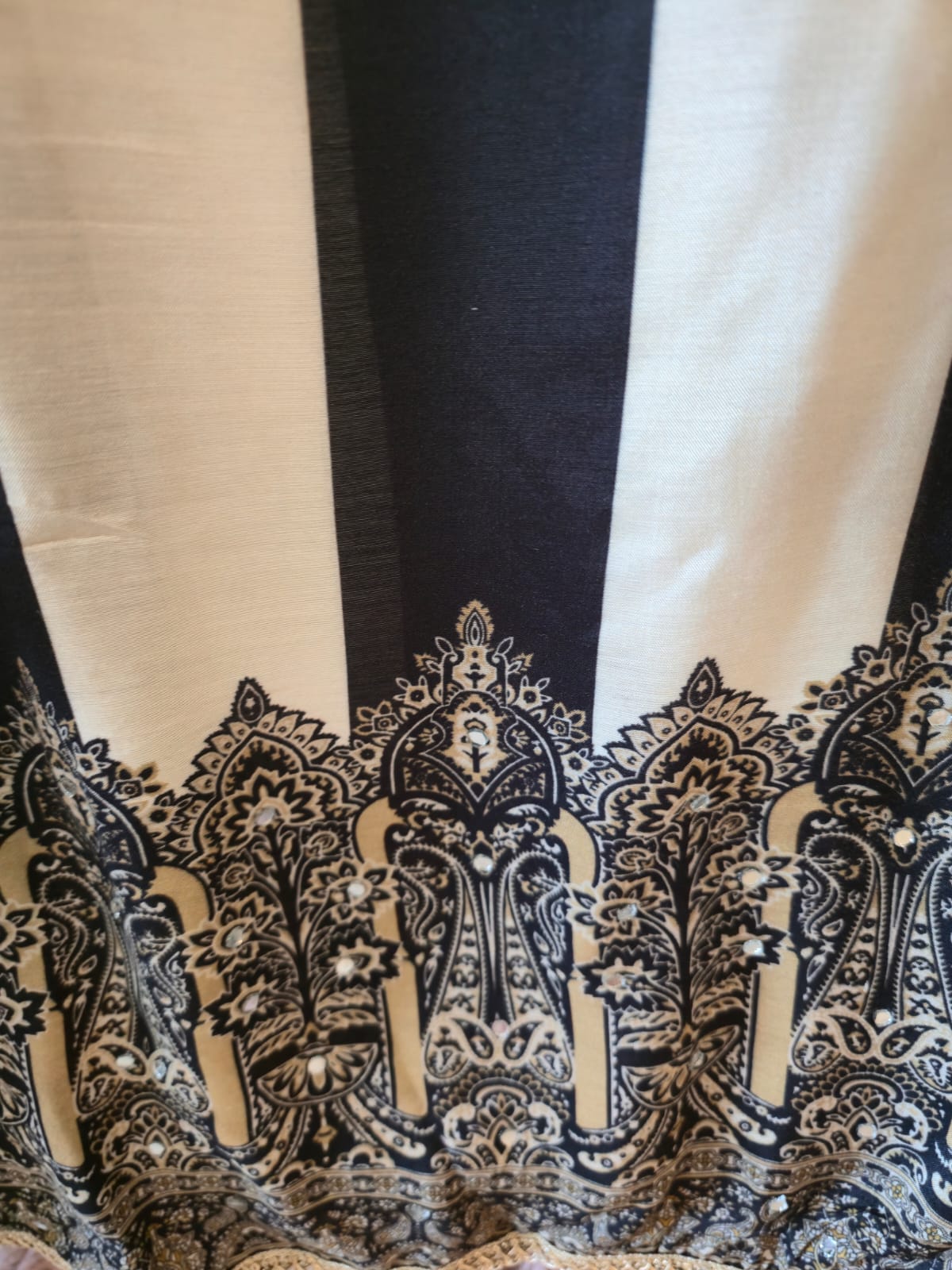 Black and white Pure Butter crape striped unstitched three peice suit. - Image 3