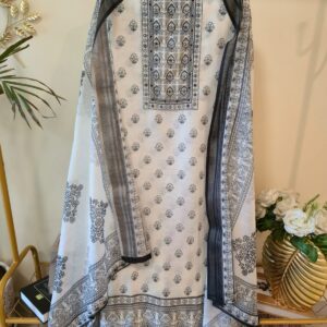 Premium Linen Black n white unstiched three peice suit