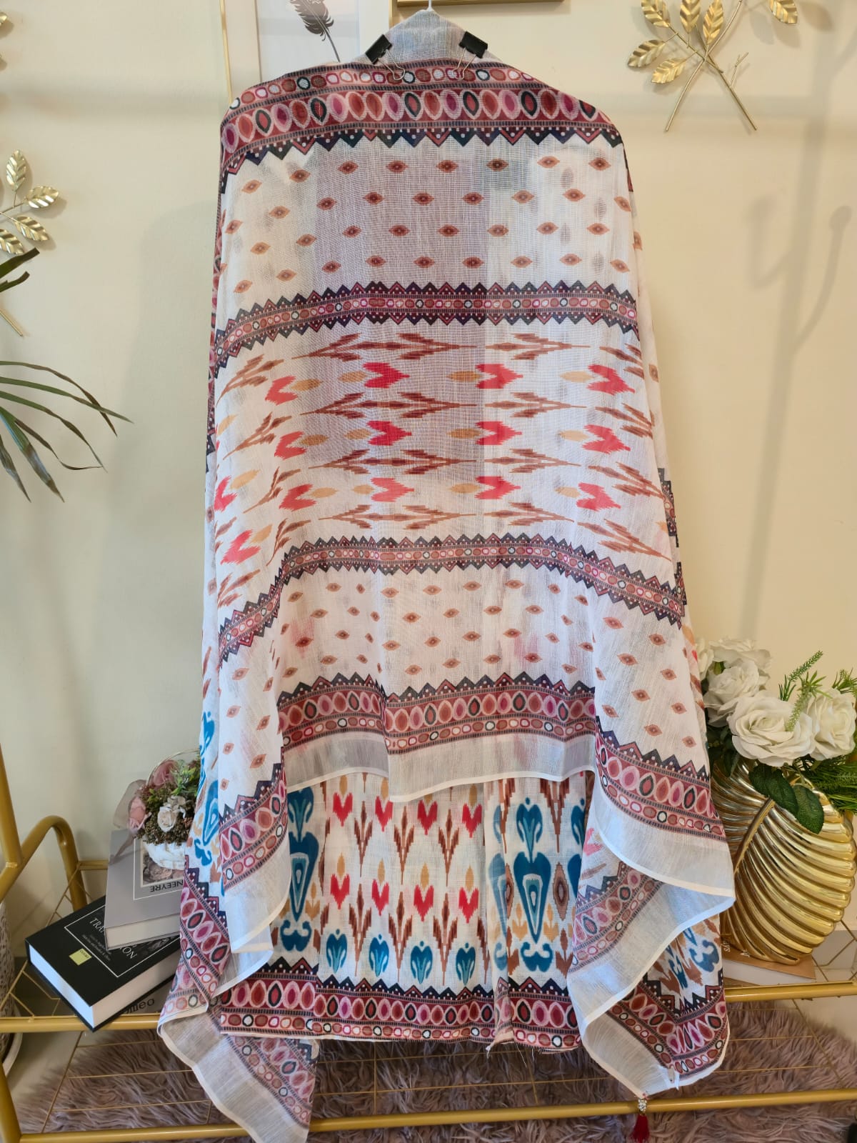 Ikkat print Premium cotton linen unstiched three peice suit - Image 2