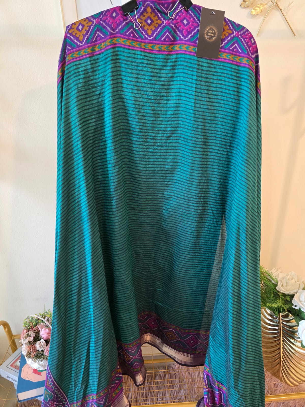 Patola print luxurious Maheshwari Silk unstich three peice suit. - Image 2