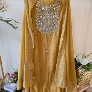 Gorgeous Mustard Mul cotton unstiched three peice suit set