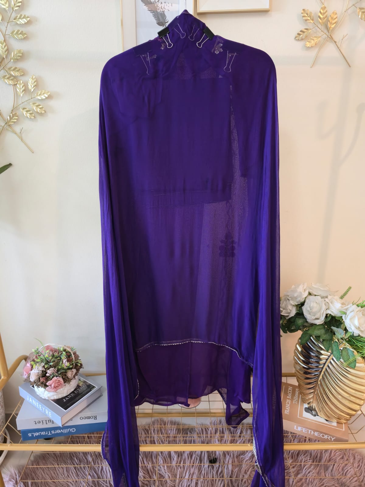 elegant Rich purple pure georgette unstitched three peice suit. - Image 2