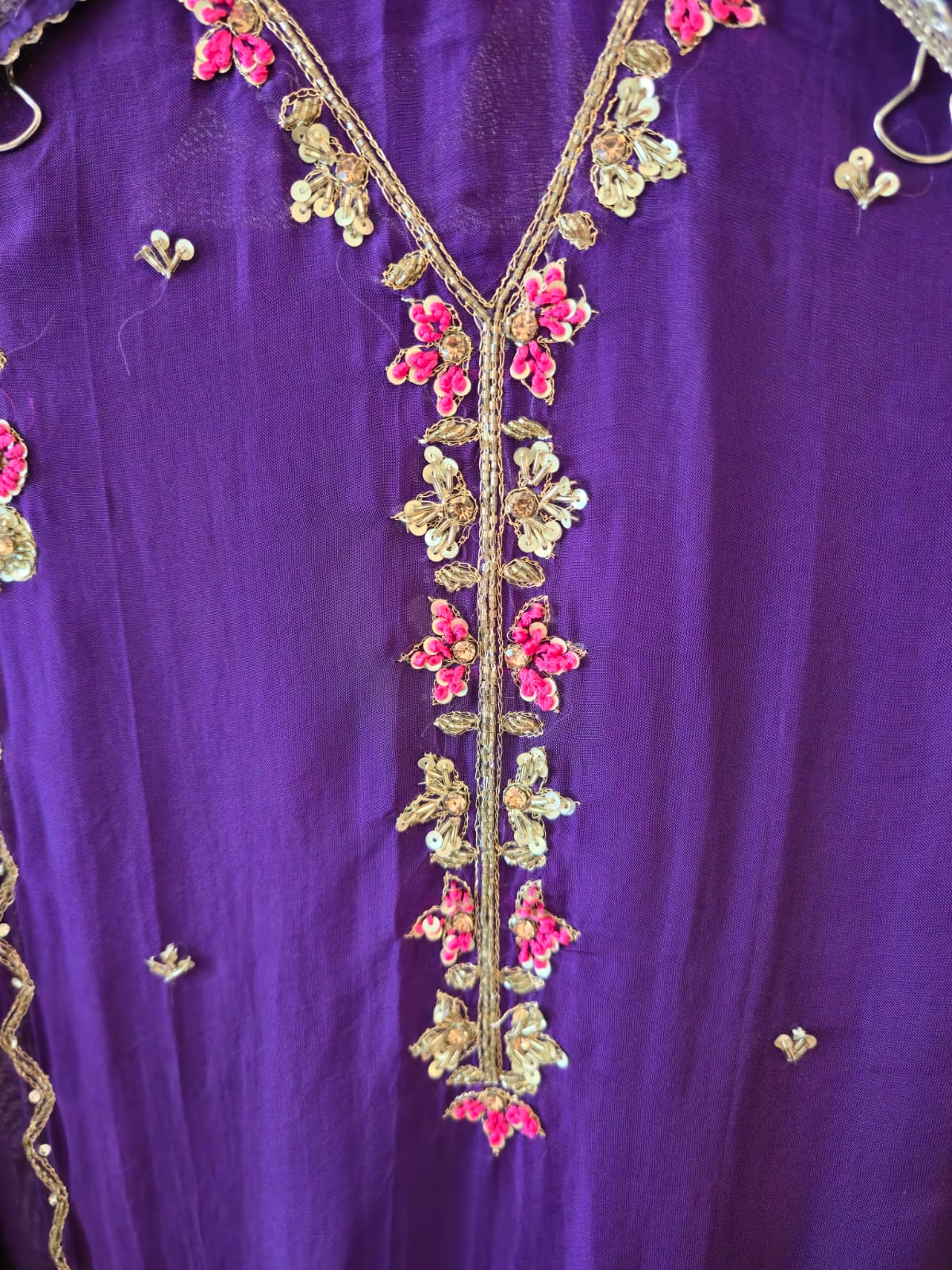 elegant Rich purple pure georgette unstitched three peice suit. - Image 3