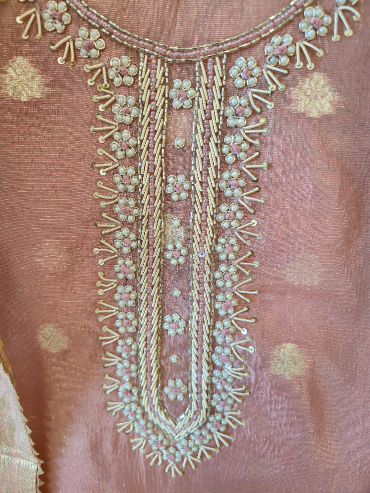 Elegant pink pure Chanderi unstiched three peice suit. - Image 4