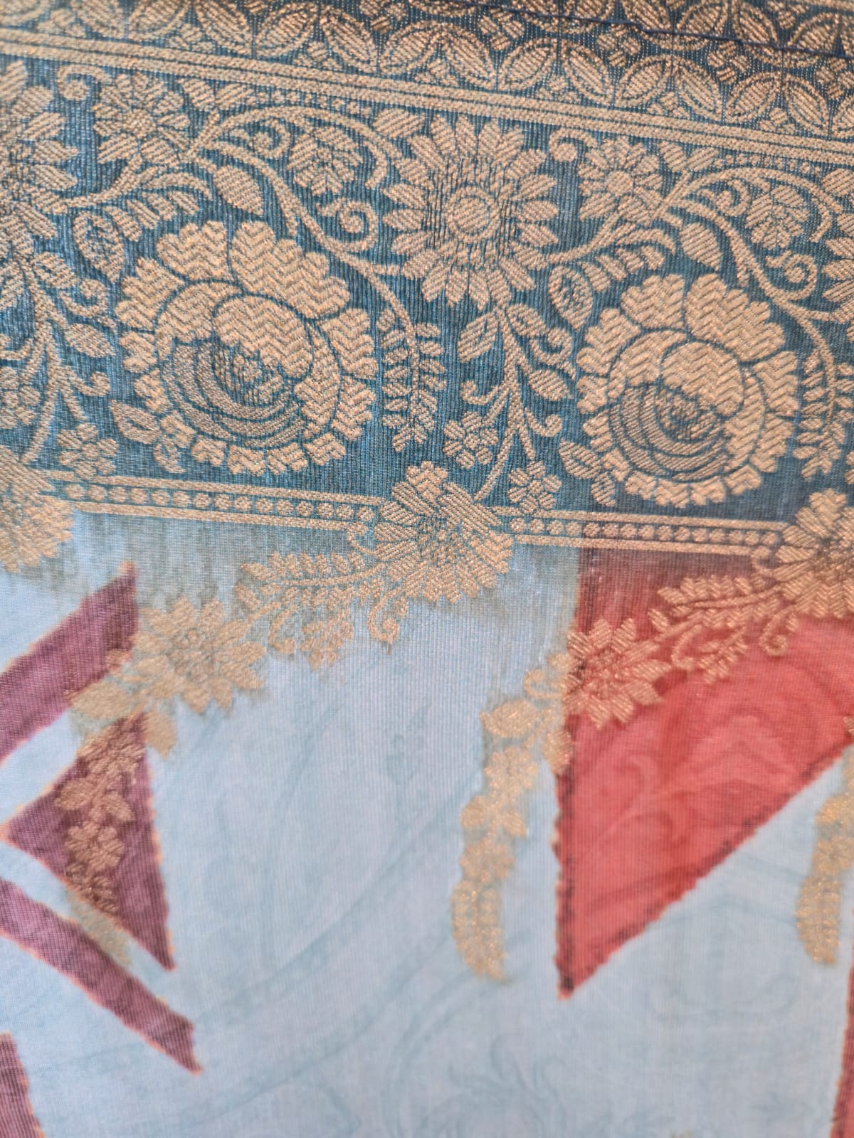 Elegant shades of blue grey unstiched silk three peice suit - Image 2