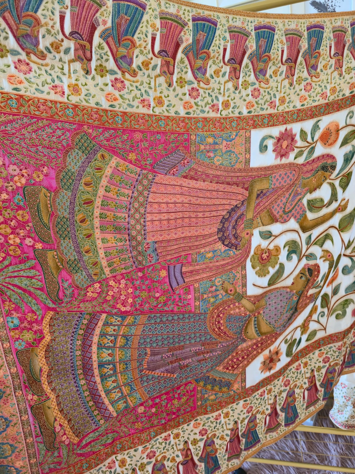 Beige pure silk Embroidered 3-Piece Unstitched Suit with Statement Dupatta - Image 3