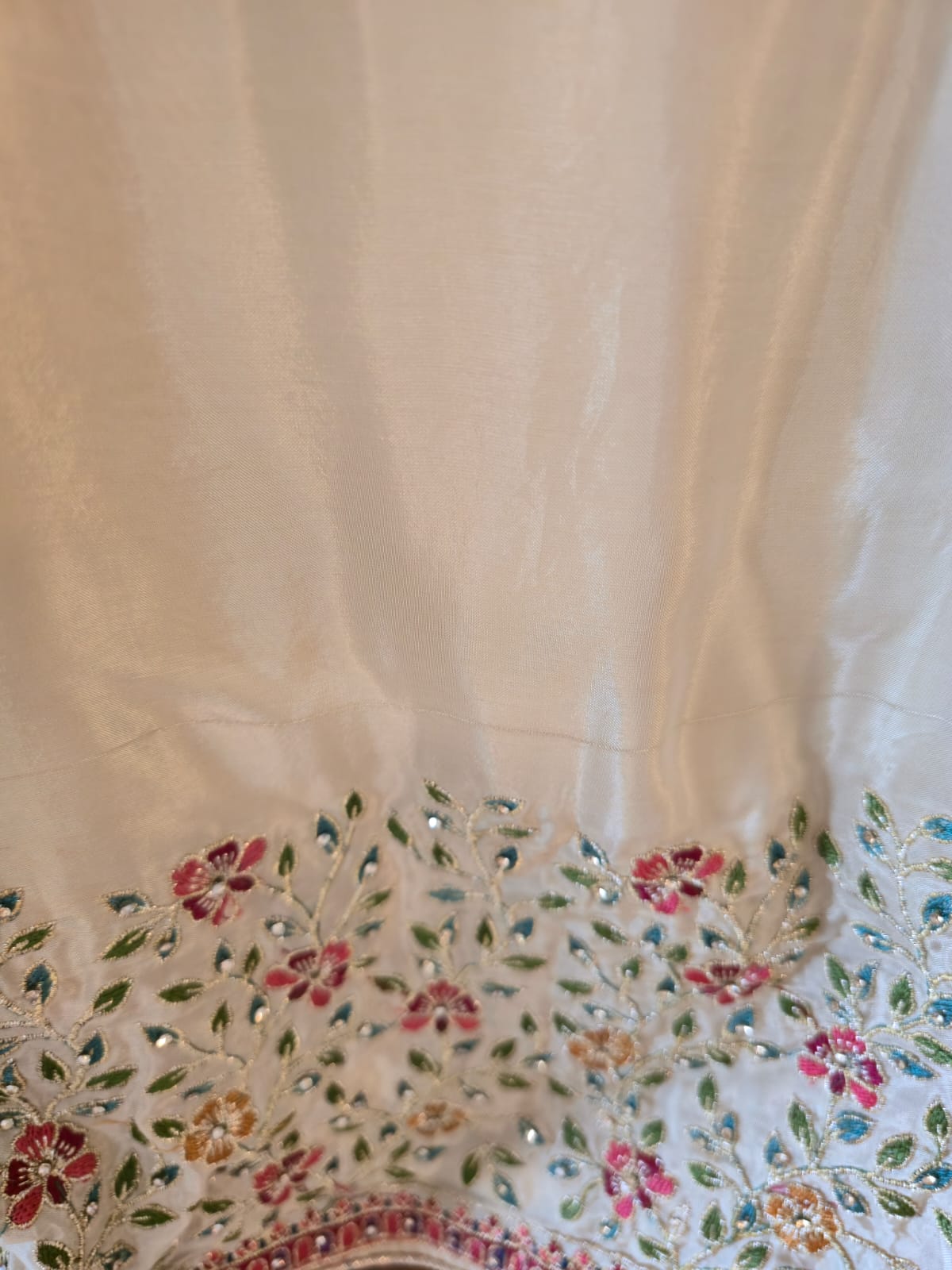 Beige pure silk Embroidered 3-Piece Unstitched Suit with Statement Dupatta - Image 5