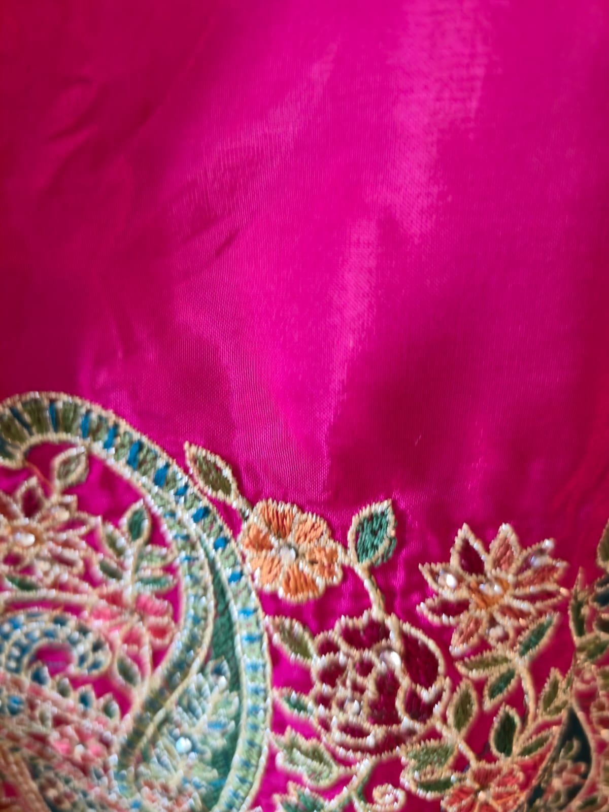 Rani Pink pure silk Embroidered 3-Piece Unstitched Suit with Statement Dupatta - Image 4